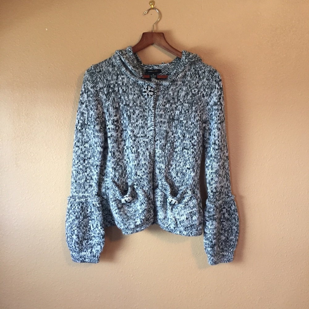 BCBGMaxAzria Black/White Marled Wool Cardigan Warm